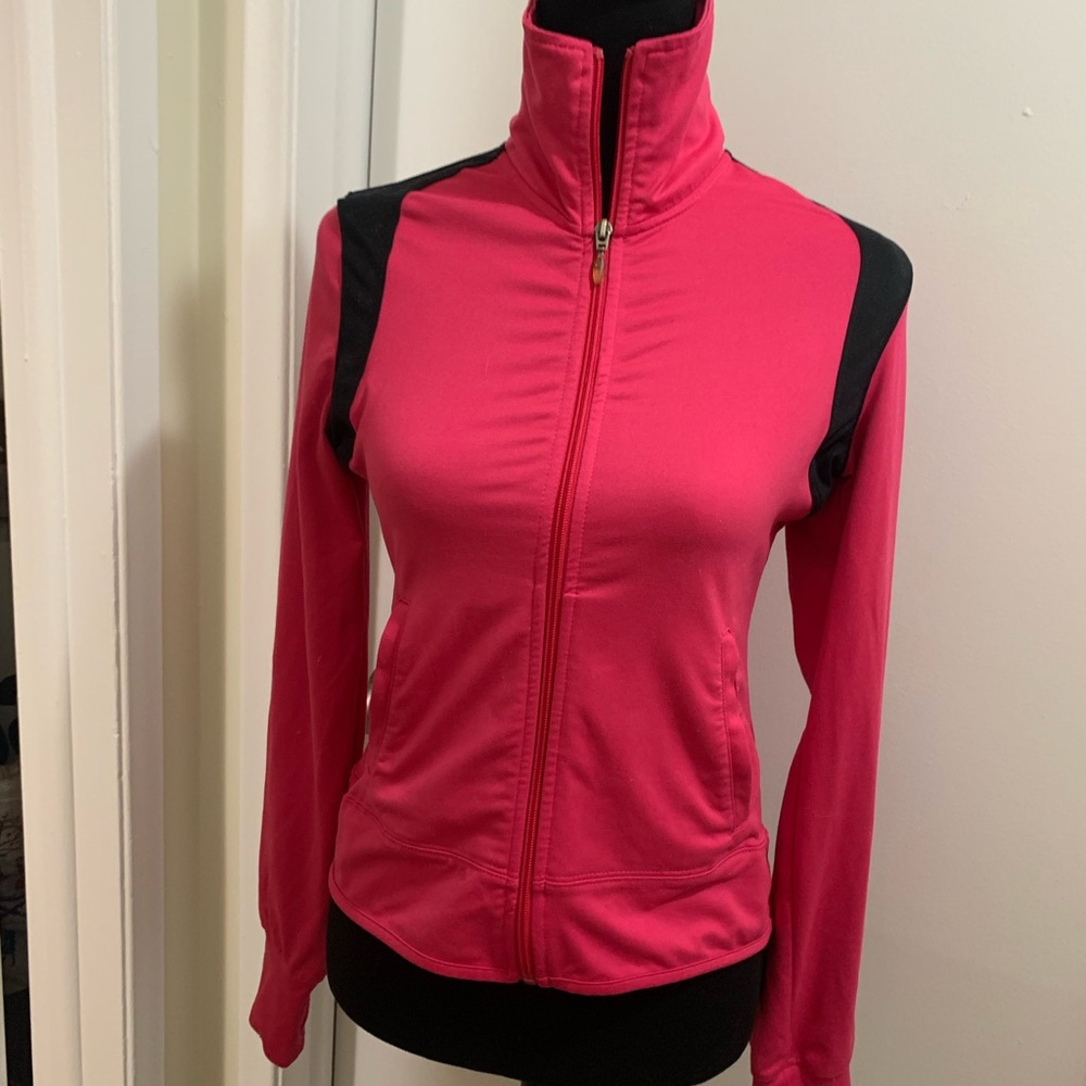 Champion “Barbie” Pink & Black Long Sleeve Zip Up Activewear with Thumbholes - Picture 1 of 7